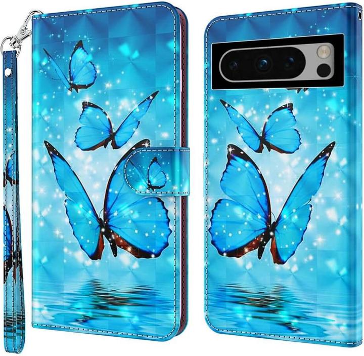 Produktbild Cover-Discount Google Pixel 8 - Etui Glitzer Effekt Schmetterling blau-Copy (Google Pixel 8)