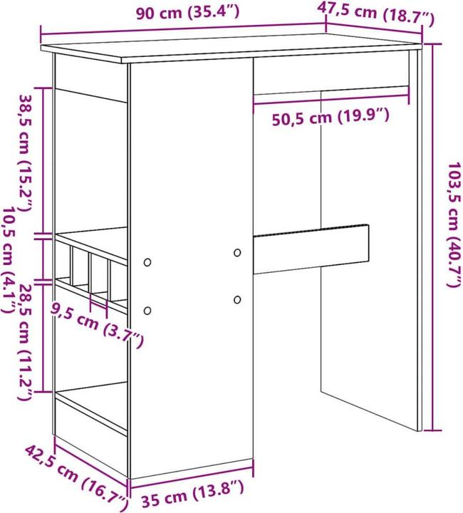 Produktbild vidaXL Bartisch (90 x 47.50 x 103.50 cm)
