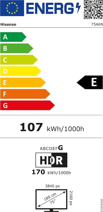 Energie-Label Hisense TV 75A6N (75", LED, 4K, 2024)