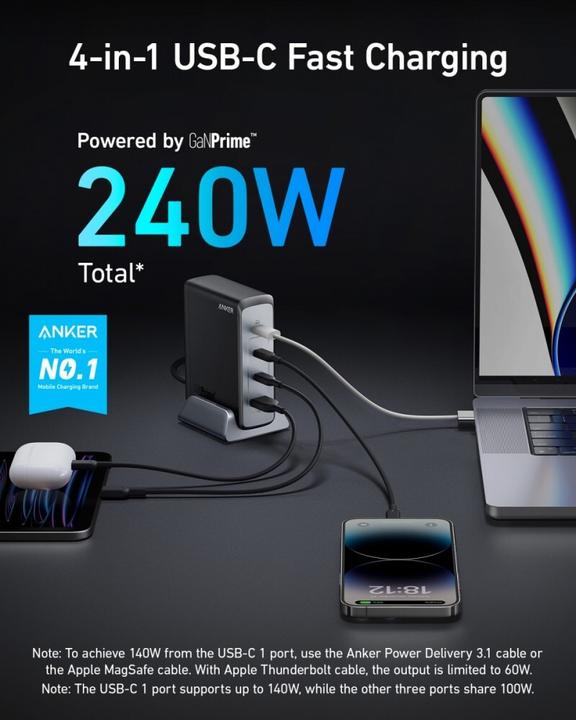 Actual product image Anker 749 Charger GaNPrime 240W black (240 W, 4 ports)