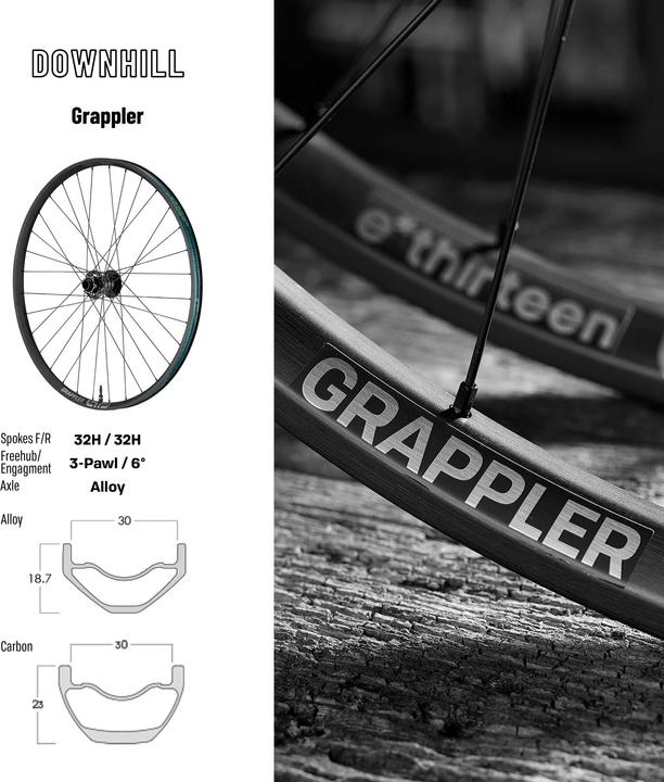 Actual product image e*13 Grappler Race DH wheel HR, 29", 150/157x12mm, 7-speed 9-24 t cassette, 32 l., 30mm, bl (Rear wheel, 29")