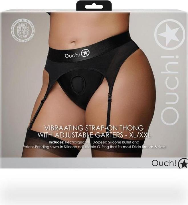 Produktbild Ouch! Vibrating Strap-on Thong with Adjustable Garters - XL/XXL