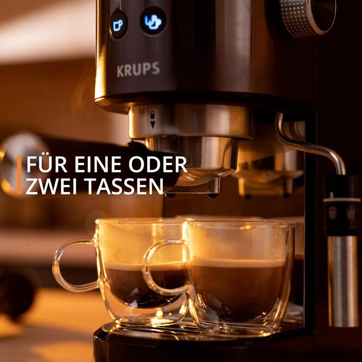 Produktbild Krups EspressoVirtuoso+ XP444G Espressomaschine mit Siebträger Schwarz mit Milch