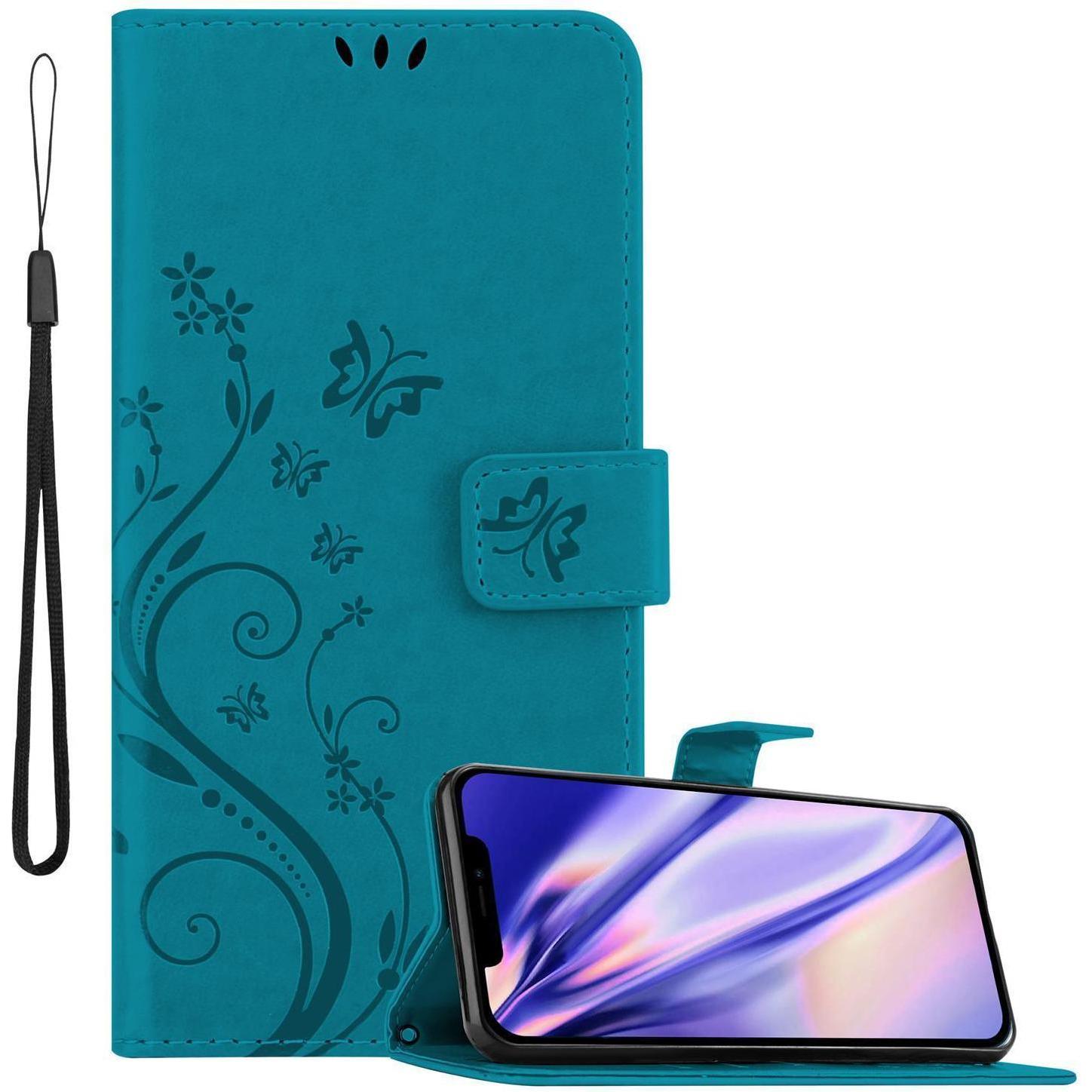 Cadorabo Flower Book Hülle (Apple iPhone 13), Smartphone Hülle, Blau