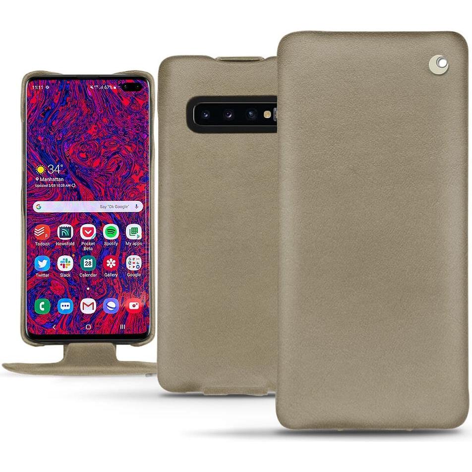 Noreve Lederschutzhülle vertikal (Samsung Galaxy S10+), Smartphone Hülle, Beige