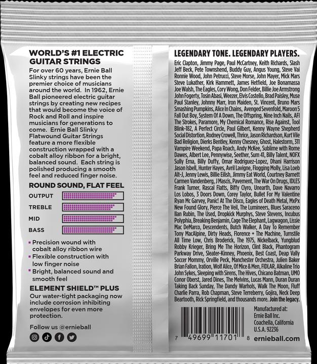 Nährwerte und Zutaten Ernie Ball Saitensatz, Slinky Nickel Flatwound, Power.011-.048