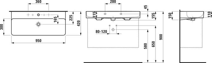 Actual product image Laufen VAL washbasin, undermount, without tap hole, with overflow, 950x420mm, H810287 (985 mm, 230 mm)