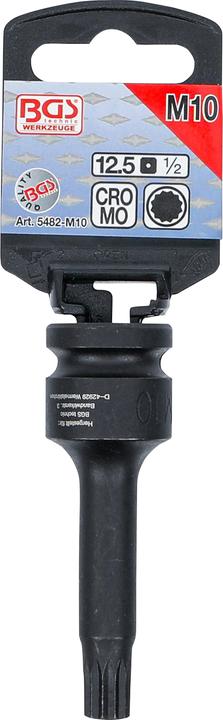 Actual product image BGS Impact Bit Socket length 75 mm 12.5 mm (1/2") Drive Spline (for XZN) M10 (12.5 mm)