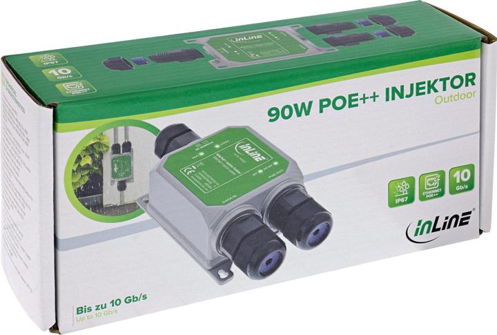 Produktbild InLine ® PoE++ Outdoor Injektor, 10Gb/s, 90W, IP67 (802.3af (PoE), 802.3at (PoE+), 802.3bt (PoE++), 90 W)