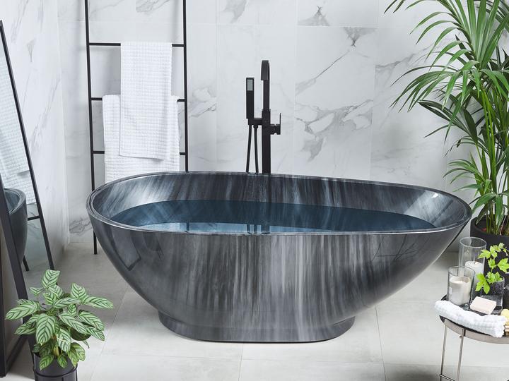 Produktbild Beliani Badewanne freistehend schwarz Marmor Optik 170 x 80 cm RIOJA (178 l, 170 cm, 80 cm)