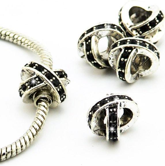 Image du produit Hermex X - Bead argenté 925 avec strass - Noir argenté (Alliage métallique)