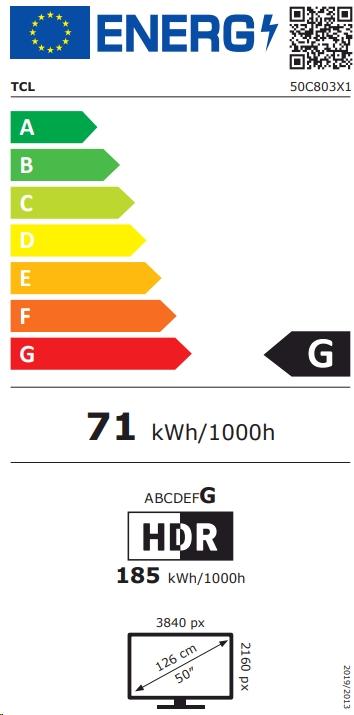 Label énergétique TCL 50C803 Mini-téléviseur LED 4K QLED 126 cm (50) (50", Mini-LED, 4K, 2023)