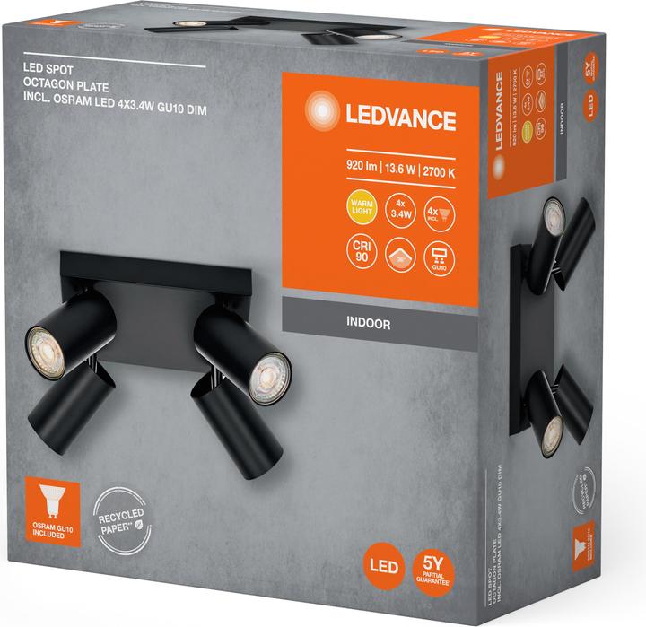 Actual product image Ledvance LED SPOT OCTAGON BLACK Plate 4x3.4W 927 DIM (920 lm, GU10)