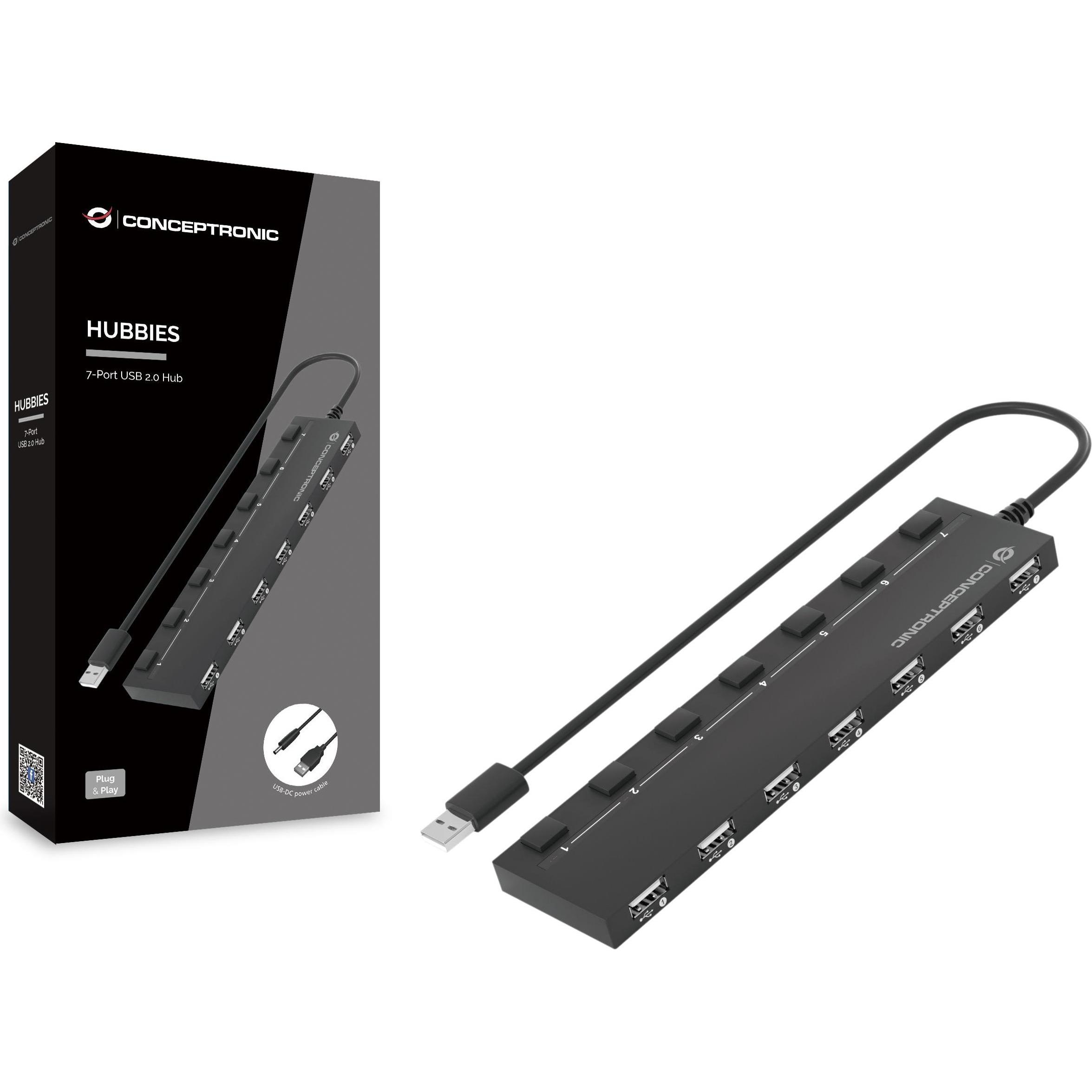 Thumbnail - Conceptronic USB Hub (USB-A, 7 Ports), Dockingstation + USB Hub, Schwarz