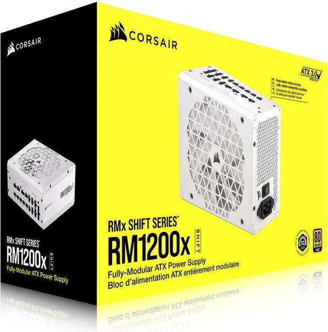 Produktbild Corsair RMx Shift White Series, RM1200x Shift White, 1200 Watt, 80 PLUS GOLD Certified, Fully Modular Power (1200 W)