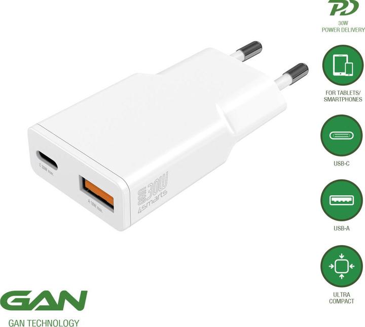 Immagine prodotto 4smarts Caricabatterie PDPlug Slim Duos 30W GaN 1C+1A (30 W)