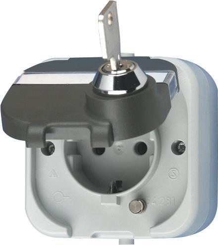 Actual product image REV Damp-proof socket outlet with earthing contact and lockable cover, IP44