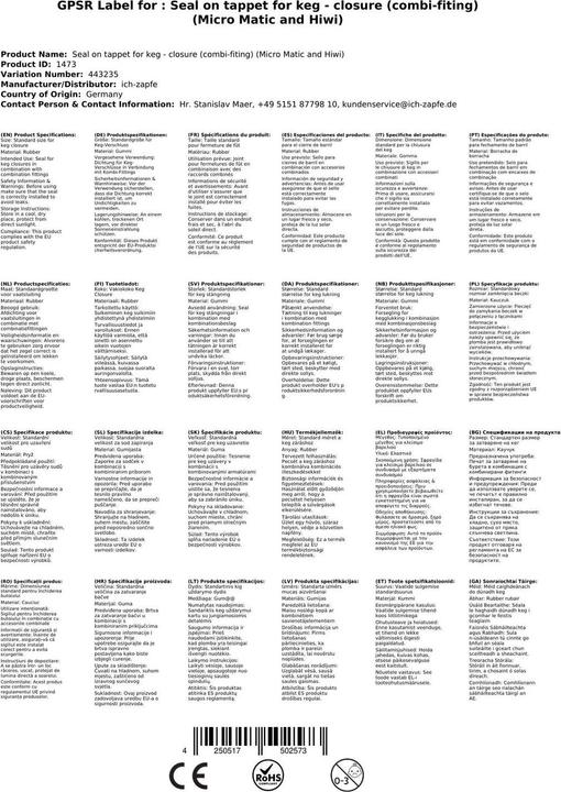 Produktbild Ich-zapfe Dichtung am Stössel für Keg - Verschluss (Kombi-Fitting)