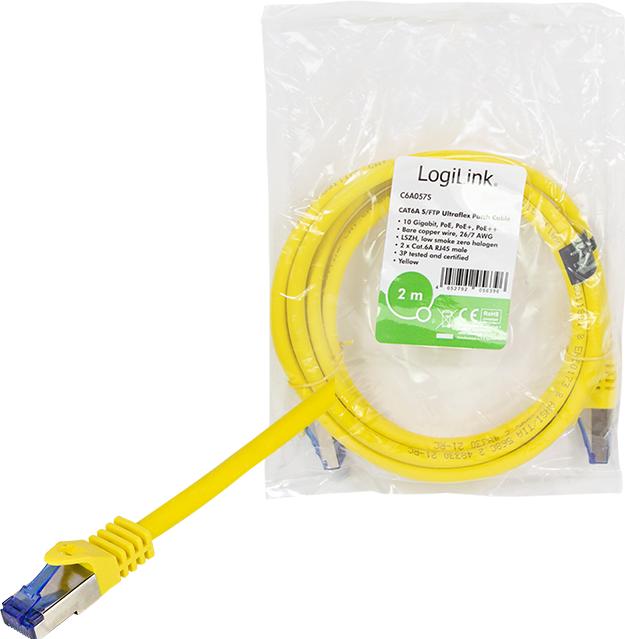 Actual product image LogiLink Patch cable Ultraflex, Cat.6A, S/FTP, 2.0 m, yellow withCat.7 raw cable, extra flexible & soft cable (S/FTP, CAT6a, 2 m)