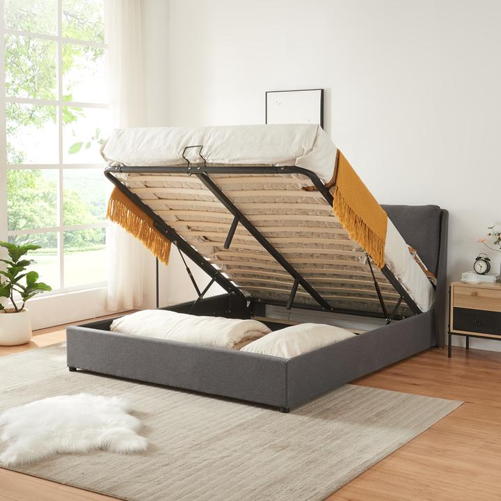 Produktbild En.Casa Polsterbett Lunner mit Matratze 140x200 cm Dunkelgrau (140 x 200 cm)