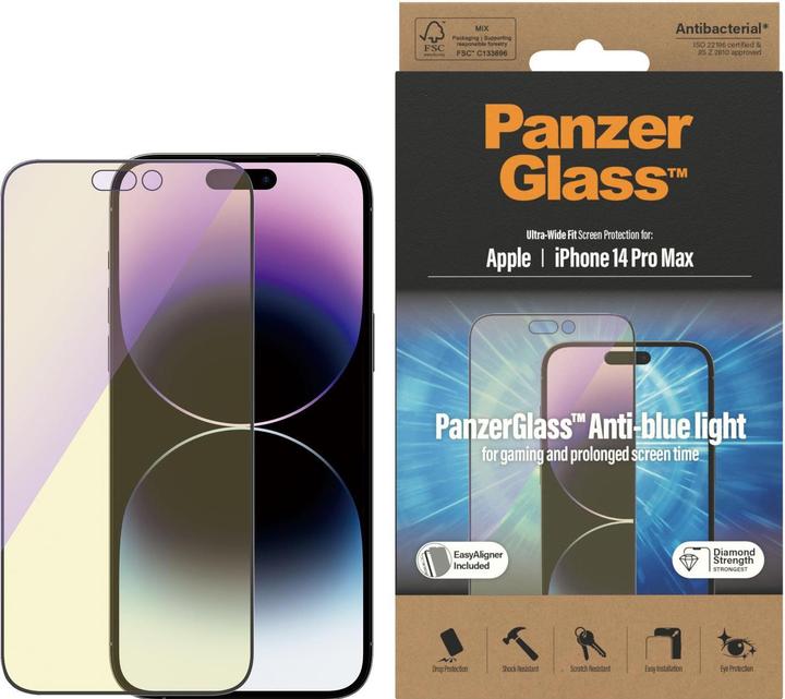 Actual product image PanzerGlass Screen Protector Ultra Wide Anti Bluelight iPhone 14 Pro Max (1 Piece, Apple iPhone 14 Pro Max)