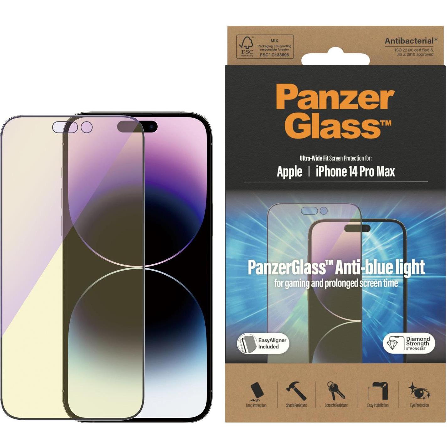 PanzerGlass Pellicola protettiva Ultra Wide Anti Bluelight iPhone 14 Pro Max (1 pz., Apple iPhone 14 Pro Max), Pellicola protettiva smartphone, Traspa