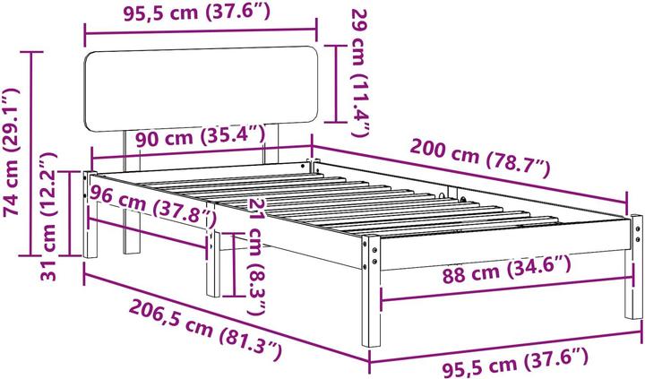Actual product image vidaXL Holz-Bettgestell (90 x 200 cm)