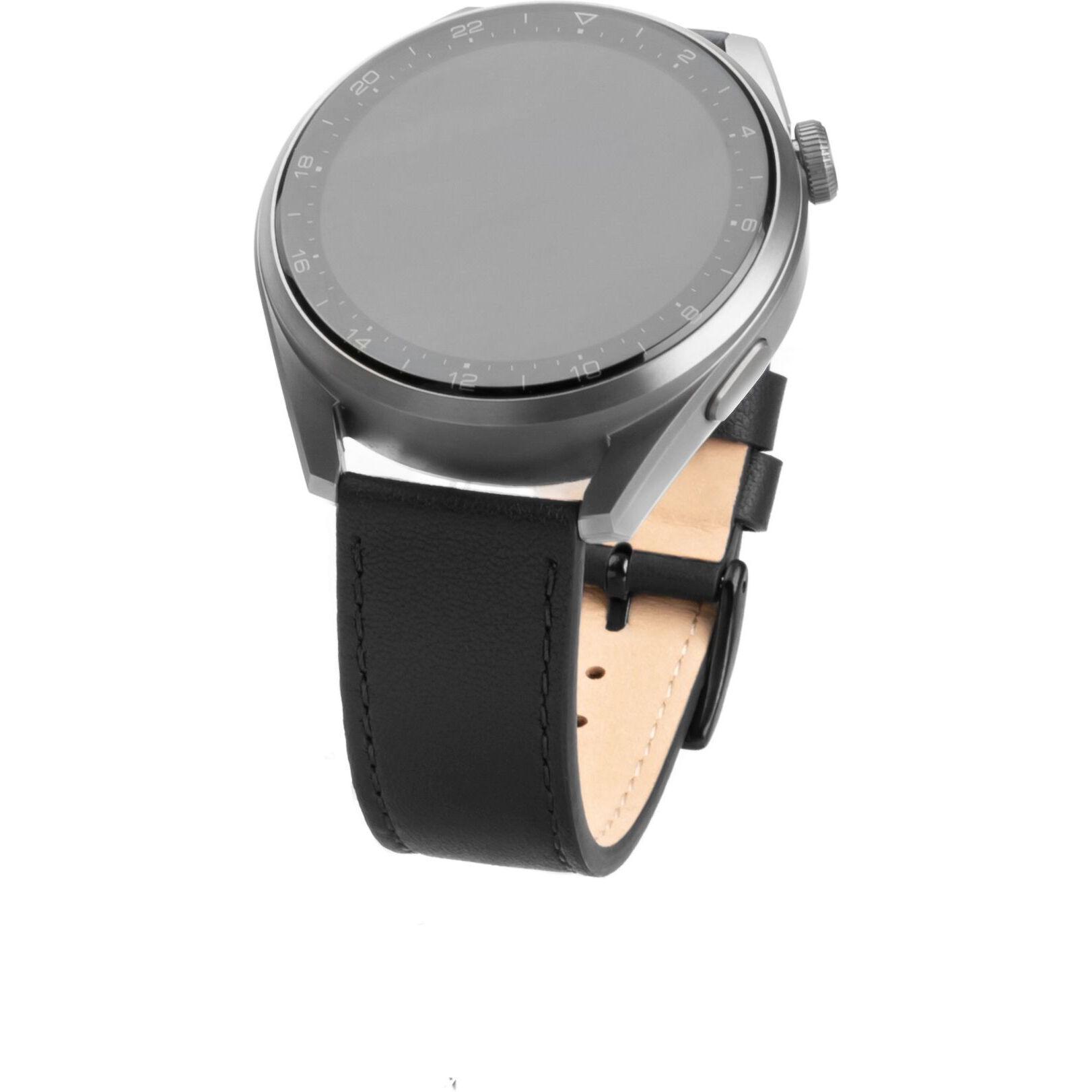 Fixed AEgte laederrem til Smartwatch Universal 22 mm Sort, Smartwatch Zubehör, Schwarz
