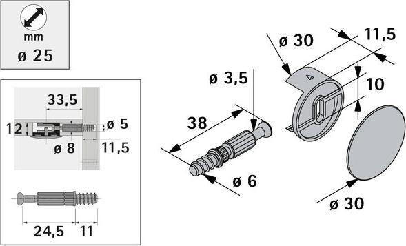 Actual product image Hettich Verbindungsbeschlag 25/24,5 mm, verzinkt (Connection fitting, 8 pcs.)