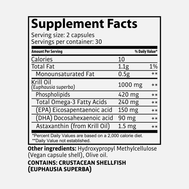 Nutritional values and ingredients Tasnim Krill oil ESL - For your brain - 60 capsules (60 Piece, Capsules, 38 g)