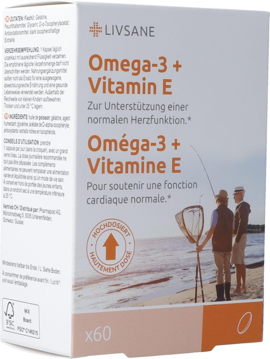 Nährwerte und Zutaten Livsane Omega-3 + Vitamin E CH Version Kaps (60 Stück, Kapseln, 112 g)