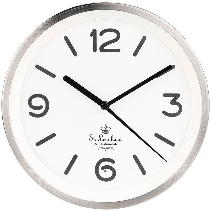 Produktbild St. Leonhard Edelstahl-Funk-Wanduhr mit Zifferblatt-Beleuchtung & Lichtsensor, weiss (25.50 cm)