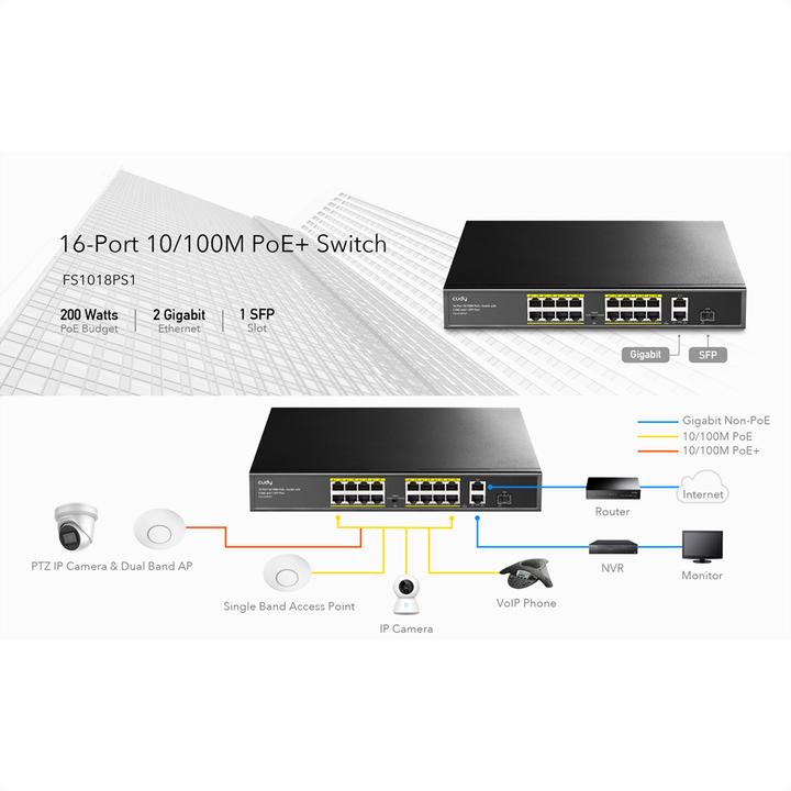 Produktbild Cudy FS1018PS1 network switch Fast Ethernet (10/100) Power over Ethernet (PoE) Grey (18 Ports)