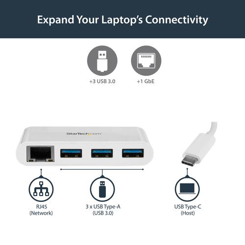 Produktbild StarTech 3PT USB 3.0 HUB + GBE - USB-C (USB-C, 3 Ports)