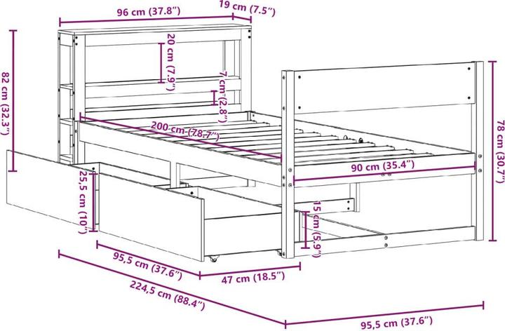 Actual product image vidaXL Bettgestell (90 x 200 cm)