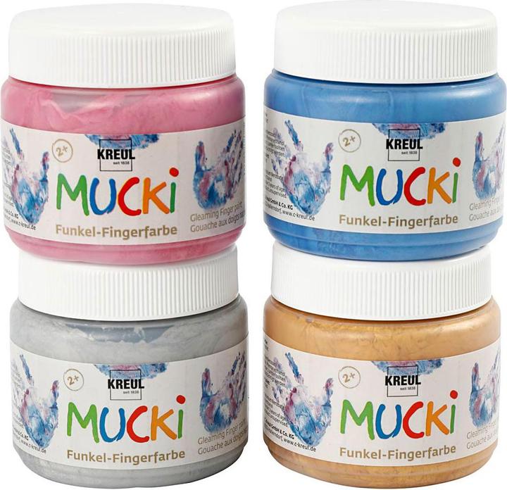 Produktbild Kreul MUCKI Funkel Fingerfarben (Pink, Blue, Silver, Gold, 600 ml)