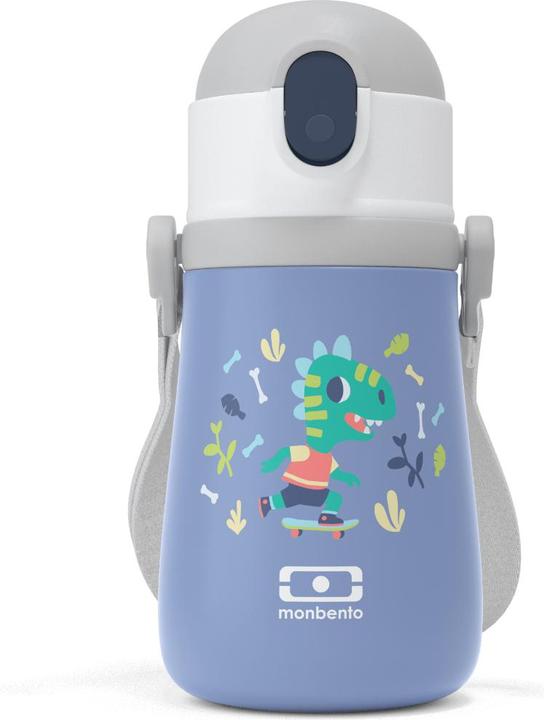 Actual product image Monbento Kids Insulated Water Bottle MB Stram Dino - 360ml - Leakproof Water Bottle with Straw - Strap & Hand (0.36 l)