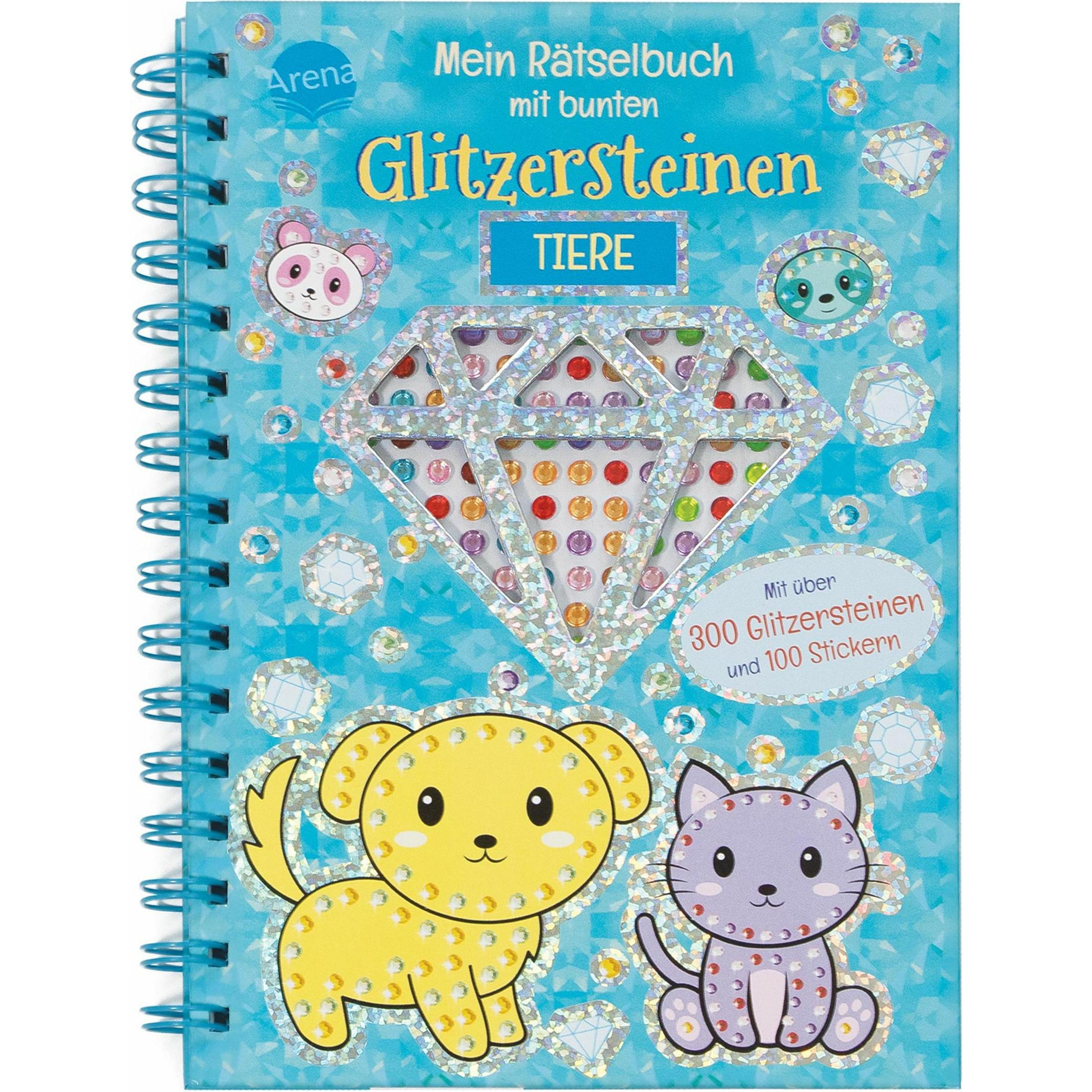 Arena Mein Rätselbuch mit bunten Glitzersteinen. Tiere