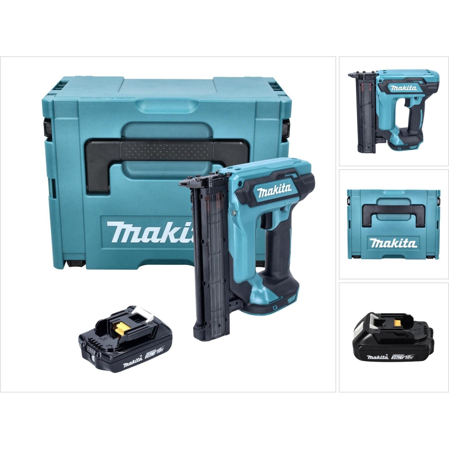 Makita, Tacker + Nagelpistole, DFN 350 A1J Akku Stauchkopfnagler 18 V 15 - 35 mm + 1x Akku 2,0 Ah + Makpac - ohne Ladege...