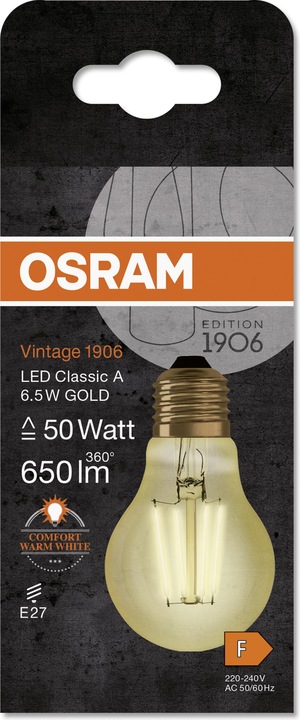 Produktbild Osram Vintage 1906 Led Classic A (E27, 6.50 W, 725 lm, 1 x, F)