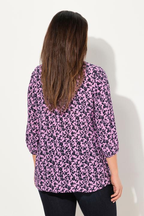 Produktbild Ulla Popken Smokbluse, Blüten, A-Linie, Rundhals, 3/4-Arm (50, 52)