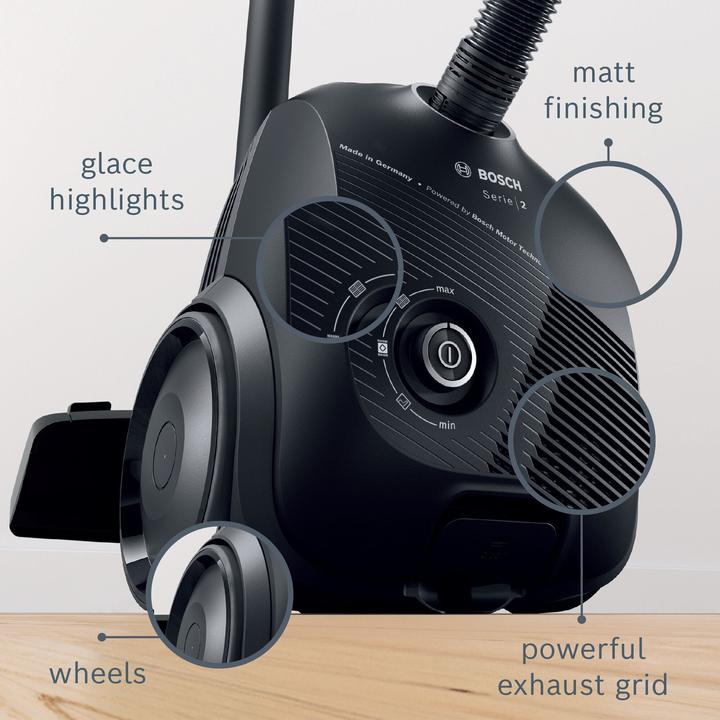 Produktbild Bosch Hausgeräte Vacuum cleaner BGBS2BA2 Bagged, Power 600 W, Dust capacity 3.5 L, Black, Made in Germany