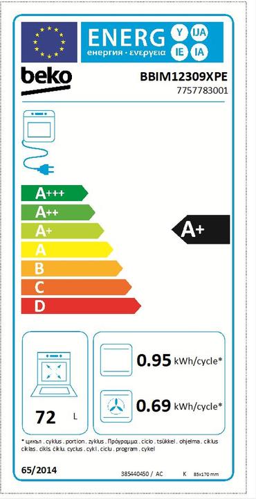 Label énergétique Beko BBIM12309XPE Four A+, inox