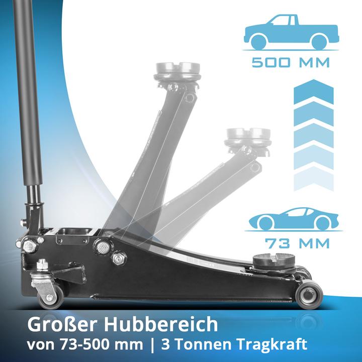 Actual product image Stahlwerk Wagenheber WHB-73 ST mit 3 t Tragkraft Gummirollen 73-500mm Hubbereich
