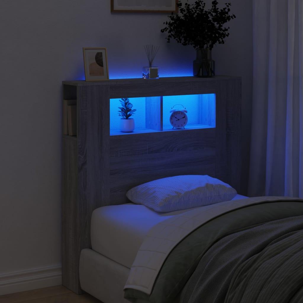 VidaXL, Bett Zubehör, LED-Kopfteil Grau Sonoma 100x18,5x103,5 cm