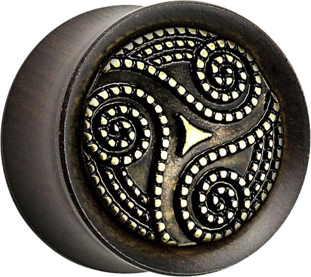 Produktbild Star Piercing Flared Plug aus Ebenholz gepunkteter Tribal Wirbel (Messing, Organisch)
