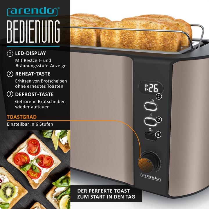Produktbild Arendo Frühstücks Set, Edelstahl Wasserkocher 1,5l Temperaturwahl & 4-Scheiben Langschlitz Toaster, Beige (1.50 l)