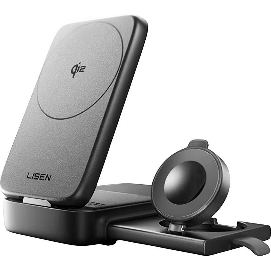 Lisen - Wireless Charger W106 (YL0424120009) - Fast Charging, 3in1, Qi2, 15W - Black (15 W), Caricabatteria senza fili, Nero