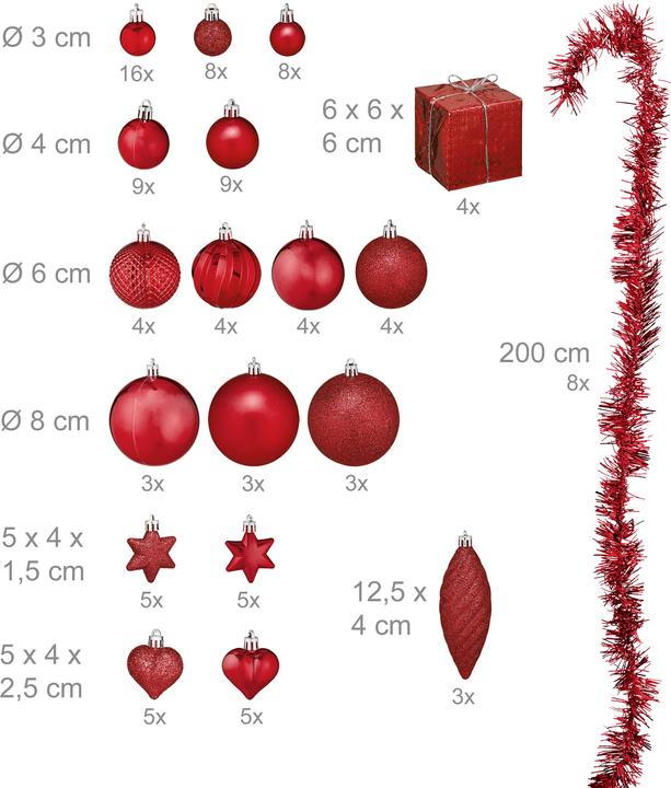 Productafbeelding Relaxdays 110 stuks ensemble de boules de Noël (110 -Part)