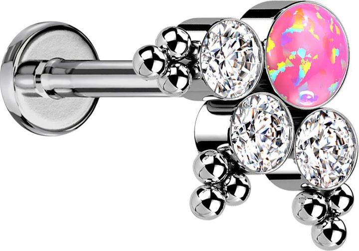 Actual product image Star Piercing Micro Labret internal thread silver balls triangle three crystals silver opal pink (without brass, Titanium)
